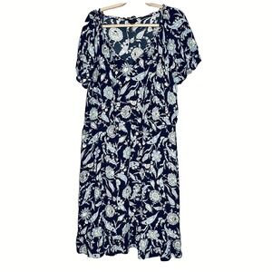 Talbots Midi Dress Plus Size 16W Ruffle Hem V-Neck Flutter Sleeve Resort Cottage